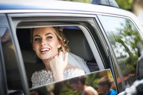 bride in the car